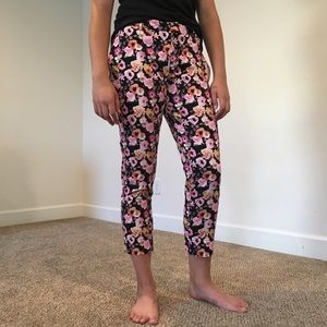 H&M Black and Pink Floral Straight Leg Pant 12